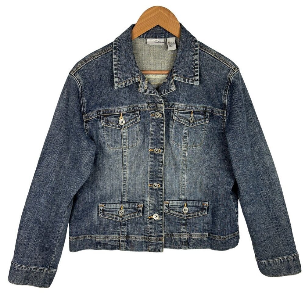 Chico's Blue Denim Jean Jacket SUPER COOL SZ 1